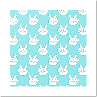 Peace Hand Blue Pattern Posters and Art